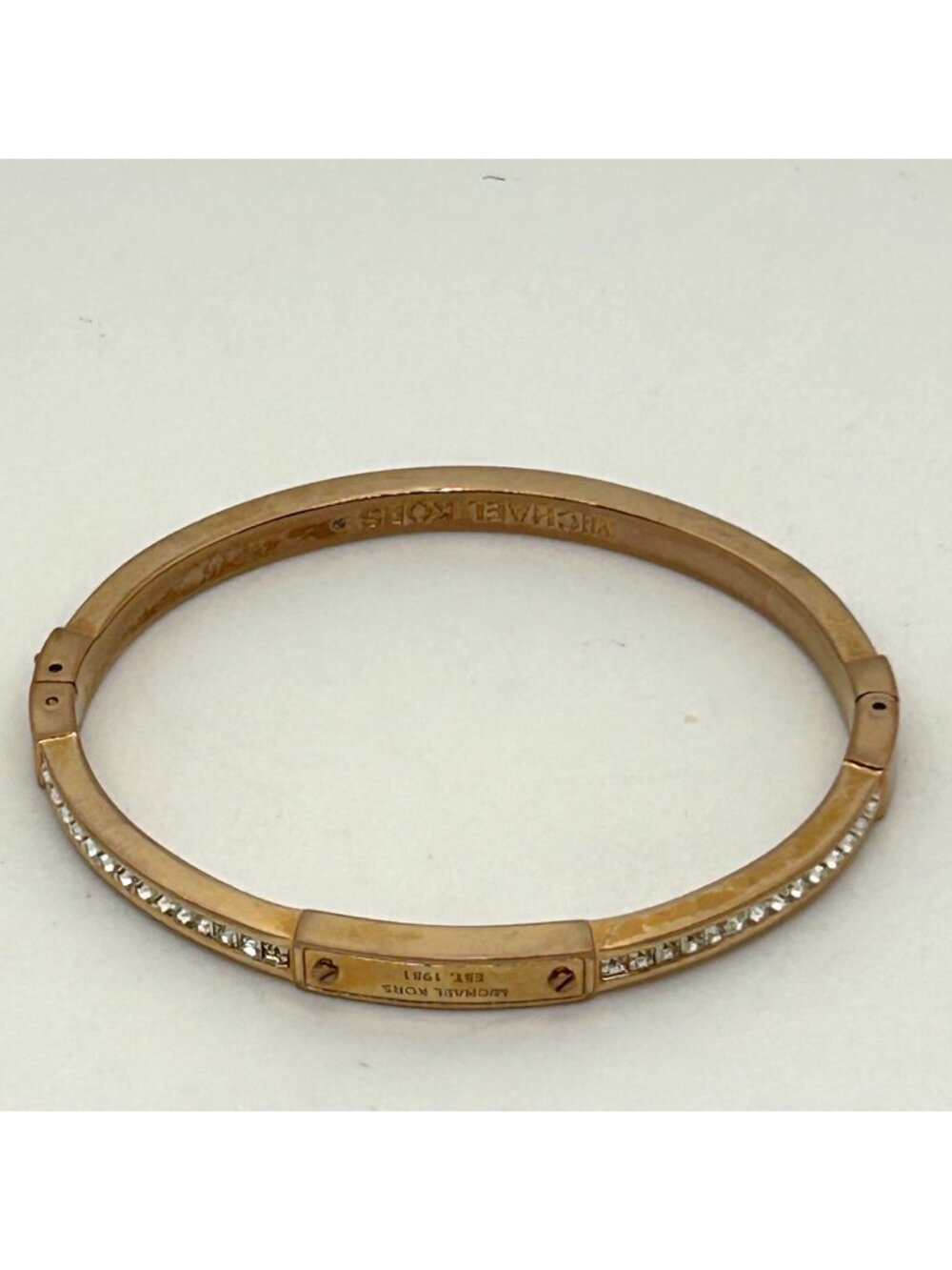 Michael Kors Gold Tone Hinged Bangle Bracelet With Channel Set Crystal Rhineston